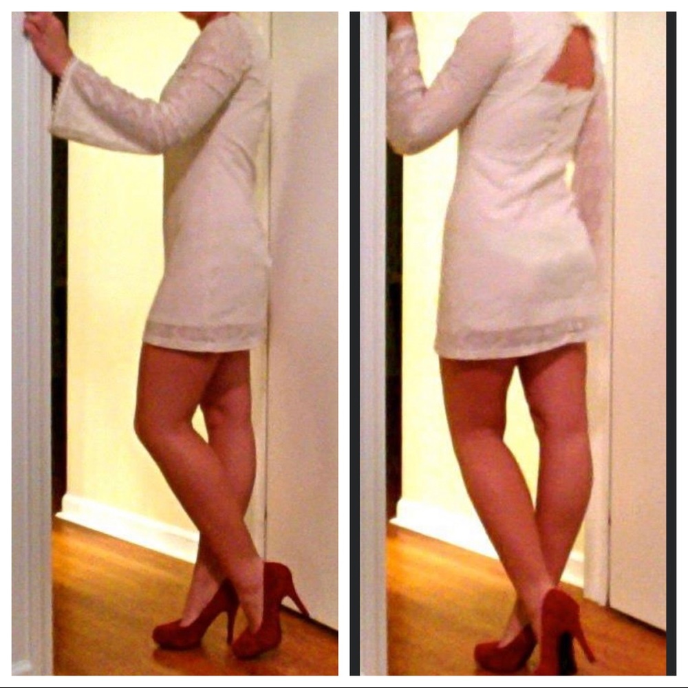 White Lace Bell-Sleeve Dress